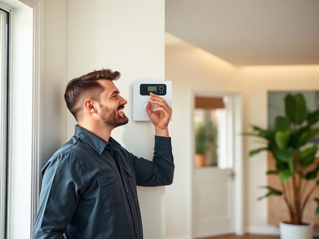 Friendly GuardianHomeTech technician installing a smart security panel